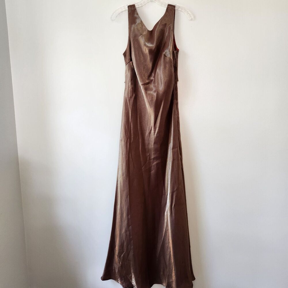De Laru by Shiela Yen VTG Dress Women 11/12 Brown Maxi Metallic Whimsigoth Prom